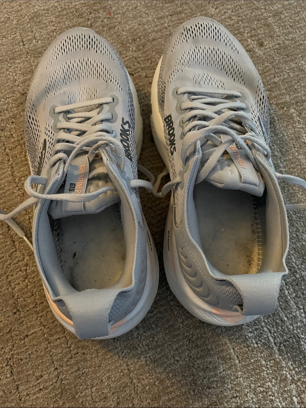 Brooks Women's Adrenaline 25 Sneakers in Light Gray with Subtle Peach Accents